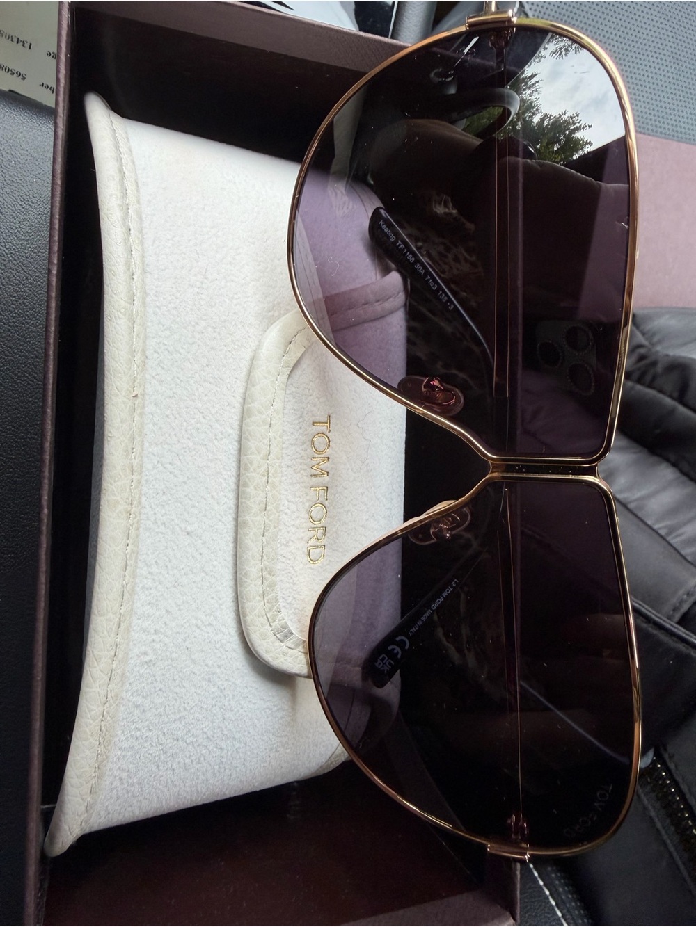 New Tom Ford Women's Gold Frame shield aviator Sunglasses with Dark Brown Lenses